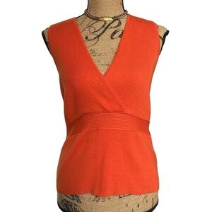 J. McLaughlin Orange Ribbed Knit V-Neck Sleeveless Tank Top Women’s Medium